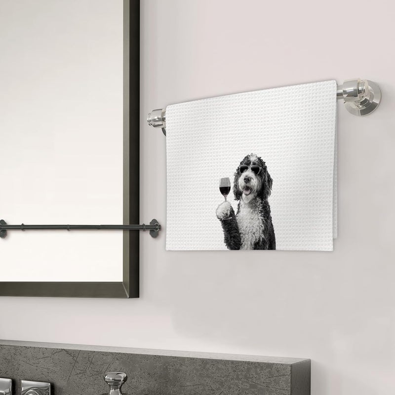 FIicy Bernedoodle Gifts Wine Dog Kitchen Towels, Gifts for Bernedoodle Dog Wine Lovers Decorative Hand Dish Towel for Kitchen Home Bar, Funny BernedoodleDog WineLover Home Bar Kitchens Decor(16x24In) - Image 3